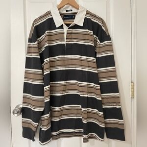 NWT Abercrombie & Fitch Aversized Black and Brown Striped Polo Size XL